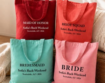 Bachelorette Totebag, Personalized Bridesmaid Tote, Bride Tote Bag, Wedding Welcome Bag, Maid of Honor Gift, Bride Squad