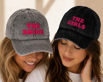 Braut Hut Benutzerdefinierter Text, personalisierte gestickte Bachelorette Kappe, Braut Squad Hüte, der Mädchenhut, Vintage gewaschenes Brautduschengeschenk