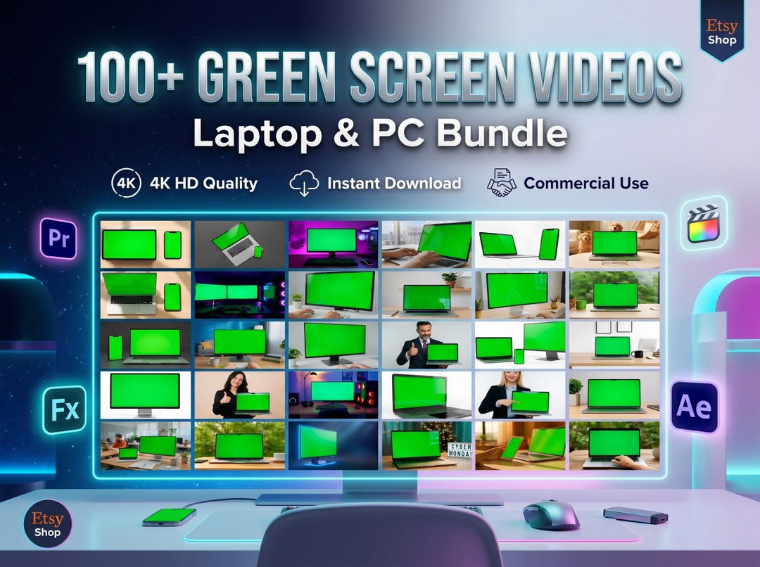 100+ Laptop & PC Green Screen Videos Bundle | Chroma Key Screens Pack ...