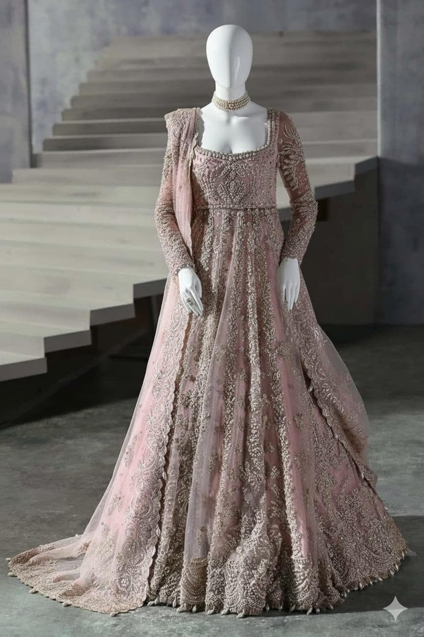 dusky pink asian dresses Lehenga Pink Pakistani Prom Dresses Buy Embroidered Net Pakistani Suit In Dusty Pink Online KCH2158 Utsav