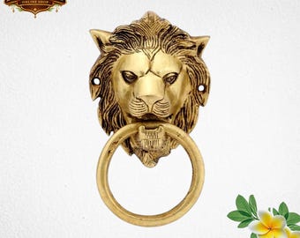 Maniglia battente per porta in ottone a forma di testa di leone / Decorazione per la casa in ottone anticato stile regale