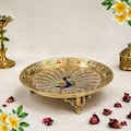 Hand Painted Brass Peacock Puja Thali | Hindu Pooja Decor, Home Temple Offering Tray