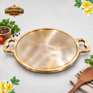 Bronzene Tawa für Dosa, 34 cm (13,5 Zoll), indische Roti-Tawa mit Doppelgriff, Chapati-Paratha-Pfanne, Pfannkuchen-Omelett-Pfanne, Kansa-Kochgeschirr, Geschenkidee
