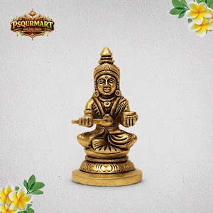 Idole Annapurna Devi fabriquée à la main en laiton - Pooja murti traditionnel antique (3,3 pouces)