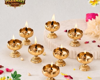 Messing Lotus Diya Set | Traditionelle Puja Öllampe für Diwali, Tempel Dekor