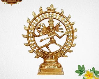 Brass Nataraja Shiva Statue | Antique Gold Hindu Sculpture | Cosmic Dance Idol Home Decor