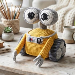 Modèle de crochet amigurumi WALL-E, tutoriel PDF pour un robot mignon, robot de science-fiction à faire soi-même (niveau intermédiaire), guide de crochet étape par étape