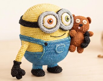 Amigurumi Minion Bob and Tim Bear Crochet Pattern, DIY Movie Character Crochet Tutorial, Small Plush Toy PDF Guide, Handmade Gift Idea