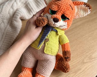Nick Wilde Häkelanleitung, Rotfuchs Amigurumi, Zootopia Fox, ausführliche PDF-Anleitung mit Prozessfotos - Digitaler Download