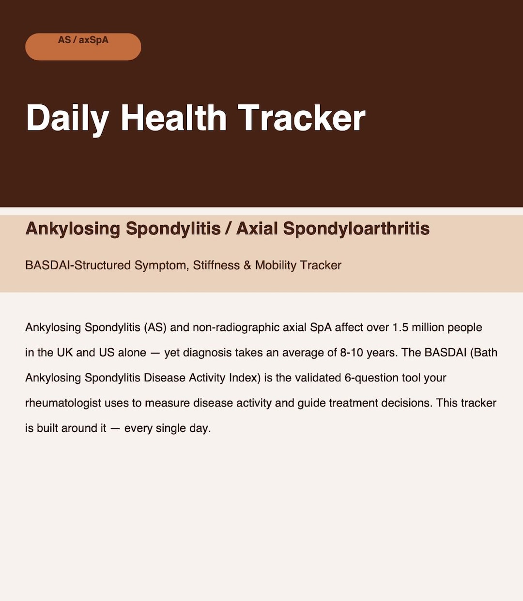 Ankylosing Spondylitis Tracker Printable PDF | BASDAI Daily Log | Axial ...