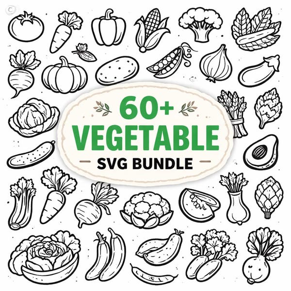Black and White Vegetable Clipart - Etsy