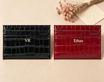 Custom Name Crocodile Card Holder Wallet | Personalized Leather Slim Wallet Gift for Men & Women | Birthday Anniversary Gift Idea