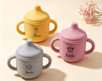 Personalized Silicone Sippy Cup with Name|Engraved Baby Training Tumbler|Baby Shower Gift|Custom Silicone Cup for Baby.