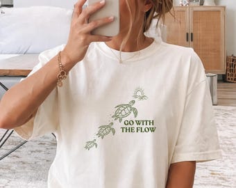 Comfort Colors Turtle Shirt, Go With The Flow Tee, Vintage Sea Turtle Shirt, Beach Aesthetic T Shirt, Coastal Graphic Tee, Ocean Lover Gift