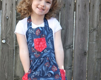 Roses are Red, Apron is Blue /little girl toddler apron/ fits most age 4 to 7