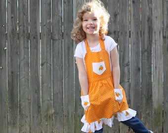 Orange you Glad/ little girl toddler apron/ fits most age 4 to 7