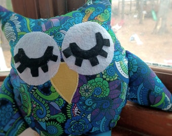 Groovy in Blue Cotton Stuffed Owl Friend