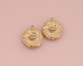 18K Gold Filled Round Evil Eye Pendant,Natural Stone Charm DIY for Necklace Bracelet Making,Waterproof Never Fade
