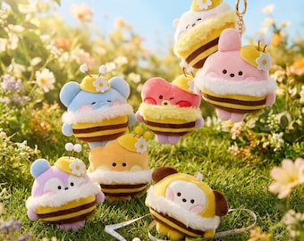 Portachiavi in peluche BTS minini Honey Bee / Simpatico ciondolo per borsa a forma di metro / Merchandising per fan Kpop / Portachiavi Kawaii / Regalo per BTS Army / Amici di Line