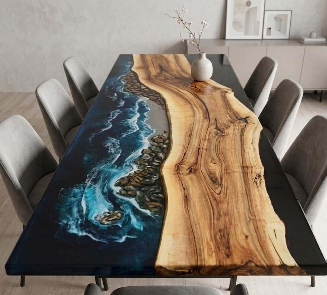 Sea Waves Epoxy Resin Dining Table Top | Modern Home Decor | Custom ...