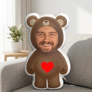 Personalized Face Teddy Bear Custom Photo Pillow Funny Gift for Boyfriend Girlfriend Custom Plush Couple Gift Birthday Anniversary