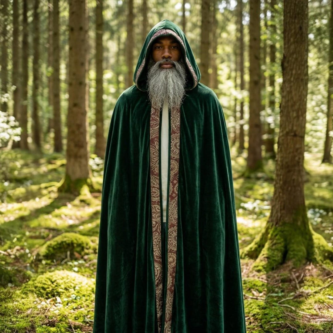 Wizard Hooded Cloak Full Length, Sorcerer Robe With Hood, Mage Mantle ...