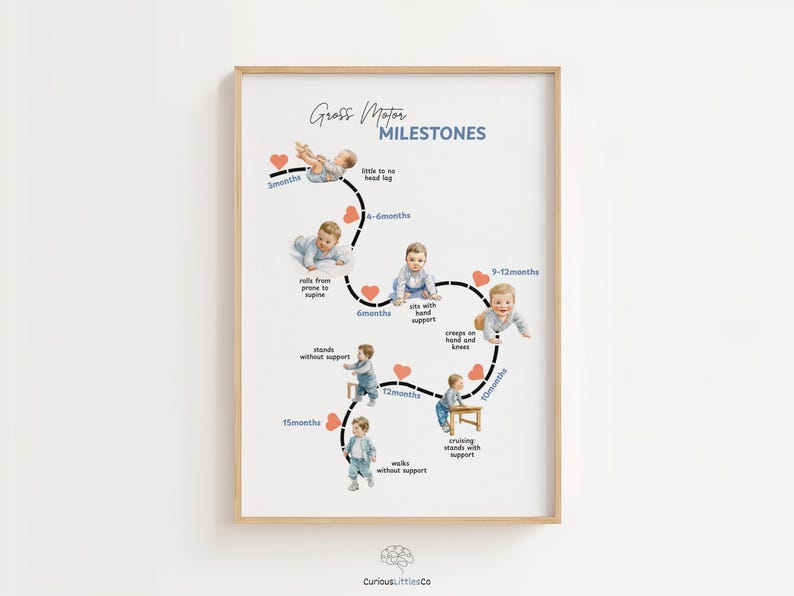 Gross Motor Milestones Poster, Baby Development Chart, Pediatric Wall ...