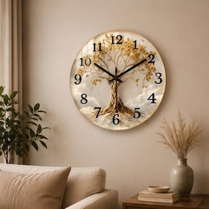Lebensbaum-Wanduhr (stumm) – Moderne runde Holzuhr als Wohnaccessoire