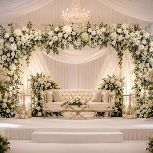100 cm lange Reihe weißer Rosen, luxuriöser künstlicher Hochzeitsbogen, florale Kulisse & Tischdekoration