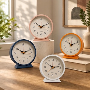 Modern Minimalist Metal Alarm Clock – Silent Bedside Desk Clock with Night Light
