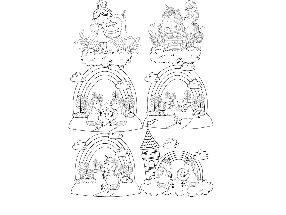 Unicorn Coloring Pages for Kids, Fantasy Activity Pack (PDF Download ...