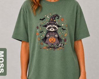 Witch Raccoon Shirt, Cute Halloween Animal Tee, Spooky Season Gift, Vintage Fall Aesthetic T-Shirt, Witchy Raccoon, Comfort Colors Shirt