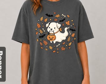 Comfort Colors Ghost Dog Shirt, Cute Halloween Dog Tee, Spooky Season Gift for Dog Mom, Vintage Fall Aesthetic T-Shirt, Ghost Puppy