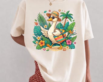 Camiseta de ganso playero, camiseta divertida para vacaciones de verano, camiseta de ganso tropical, lindo atuendo para crucero, regalo para amantes de los animales, top con ambiente playero, camiseta de ganso para niños pequeños