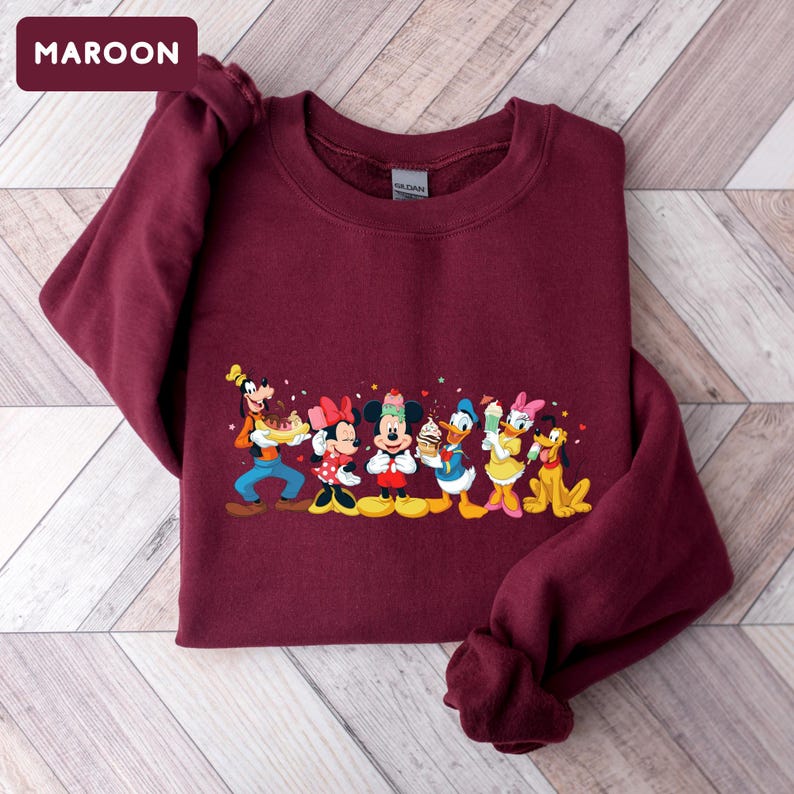 Disney Crewneck Sweatshirt, Mickey and Friends Ice Cream Shirt, Retro Mickey Mouse Sweater, Disneyland Family Vacation, Cute Goofy Top image 4
