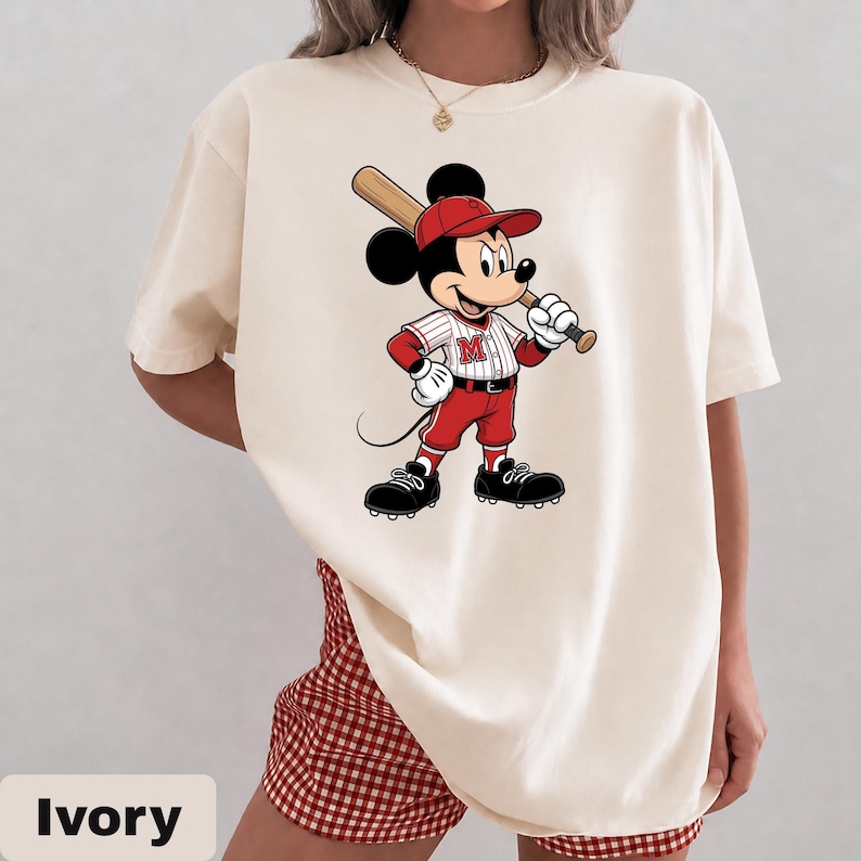 Comfort Colors Disney Mickey Mouse Baseball T-Shirt, Vintage Mickey Sports Tee, Retro Disney Game Day Shirt, Baseball Mom Top image 1