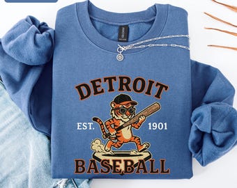Retro Tiger Baseball Sweatshirt, Vintage Mascot Sports Crewneck, Funny Tiger Game Day Pullover, Baseball Fan Gift