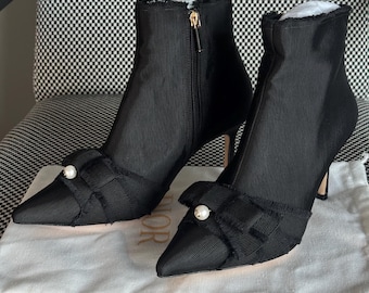 Dior Pearl Bow Ankle Boots – Size EU 38