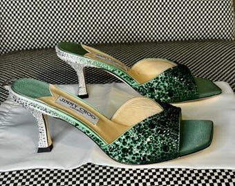 Sandalias tipo mule Jimmy Choo “Diamond” con cristales – Verde esmeralda / Talla EU 38