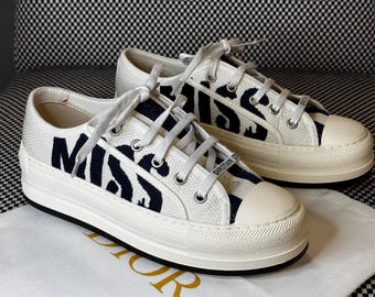 Walk'n'Dior-sneakers van Christian Dior – schuin canvas | Wit/marineblauw | Maat: 38