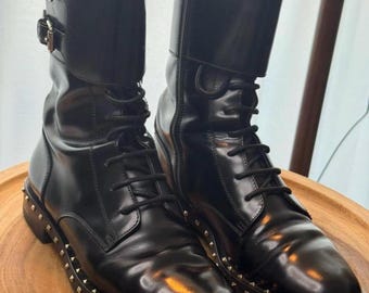 Valentino Garavani Rockstud Combat Boots – Black Leather – Size 37 (fits 38)