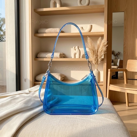 Y2K Clear Jelly Shoulder Bag | Transparent Mini Underarm Purse | Cute PVC Zipper Handbag | Aesthetic Retro Fashion Bag for Women