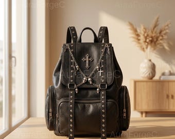 GOTHX Black Vegan Cross Mini Stud Backpack - Witchy Gift - Goth