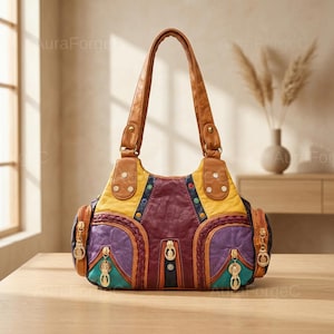 Torba na ramię w stylu vintage z wieloma kieszeniami | Damska torba na co dzień z miękkiej skóry | Torebka typu crossbody w stylu retro, streetwear, z paskiem do ręki i modną ozdobą