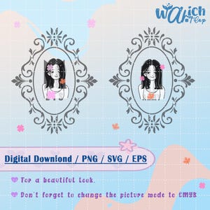 Vintage Floral Frame Svg, Kpop  Minimalist Baroque Mirror Border Digital Download, Elegant Flower Bag Graphic, Png Eps Vector File