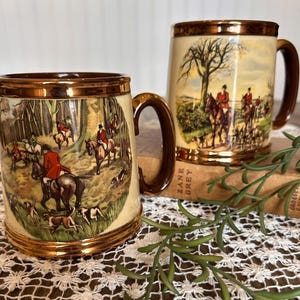 Jarra de cerámica vintage Gibson Staffordshire Fox Hunt - Tazas de cerámica con escena de caza inglesa