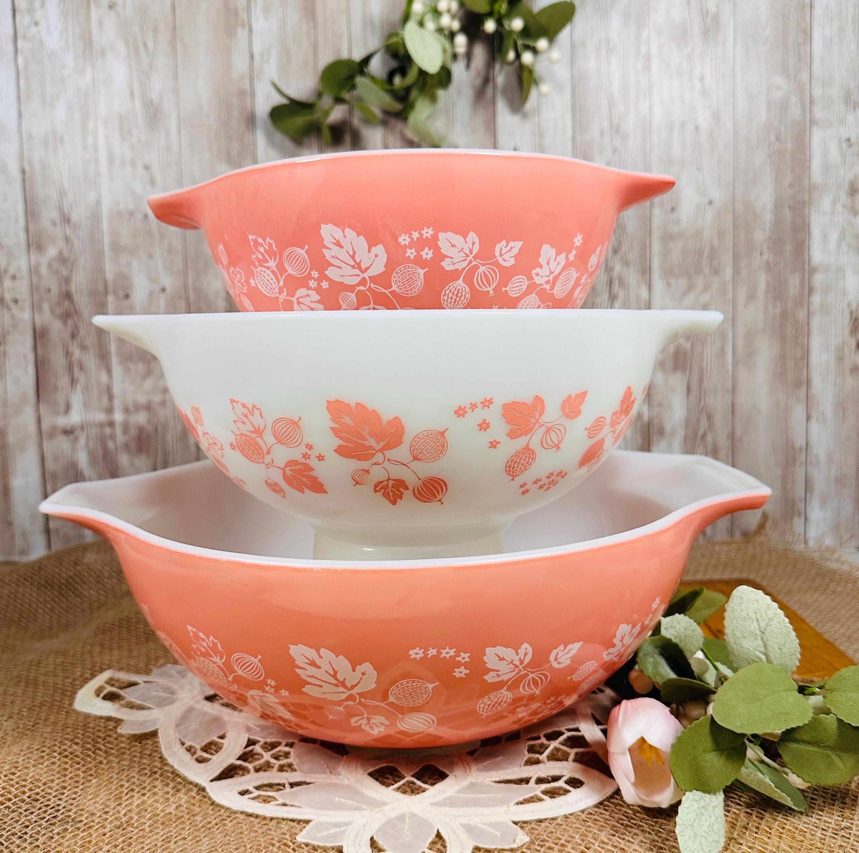 Set of Three Vintage Pyrex Pink Gooseberry Cinderella Mixing Bowls