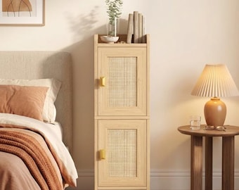 Rattan Slim Bathroom Cabinet Narrow Toilet Paper Storage