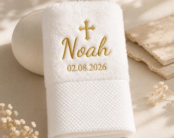 Aangepaste doophanddoek voor baby, gepersonaliseerde orthodoxe kruishanddoek, geborduurd doopcadeau, religieuze ceremonie aandenken