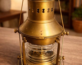 Vintage Brass Lantern Oil Lamp Anchor Brown Antique Lamps Lanterns